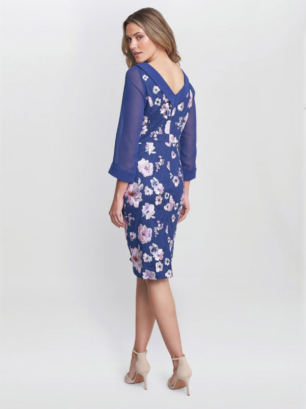 Gina Bacconi Daisy Crepe Dress With Embroidery NAVY