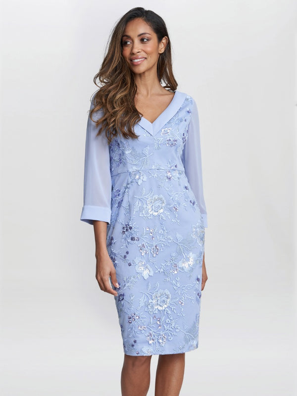 Gina Bacconi Daisy Crepe Dress With Embroidery NORDIC BLUE