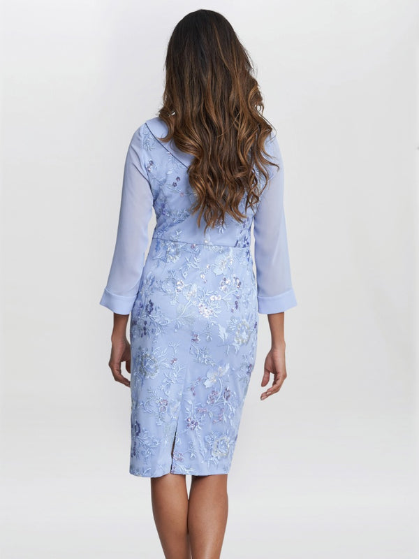 Gina Bacconi Daisy Crepe Dress With Embroidery NORDIC BLUE