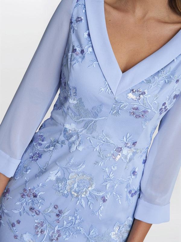 Gina Bacconi Daisy Crepe Dress With Embroidery NORDIC BLUE