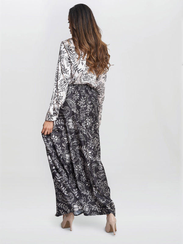 Gina Bacconi Dakota Satin Elastic Waist Skirt BLACK / WHITE