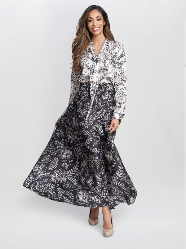 gina bacconi Dakota satin elastic waist skirt BLACK / WHITE