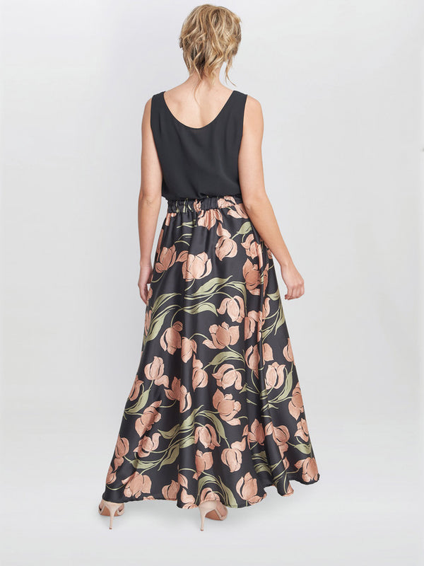 Gina Bacconi Dakota Satin Elastic Waist Skirt Multi