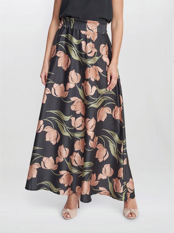 Gina Bacconi Dakota Satin Elastic Waist Skirt Multi