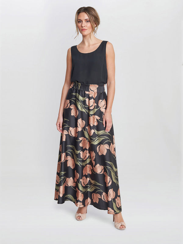 gina bacconi Dakota satin elastic waist skirt Multi