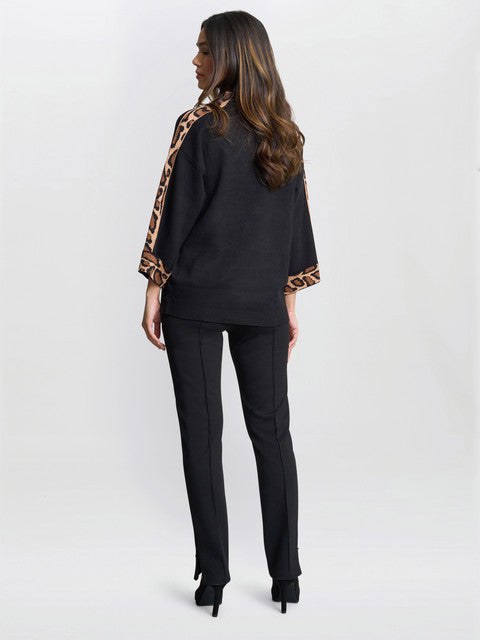 Gina Bacconi Dara Turtle Neck Jumper With Leopard Print Trim