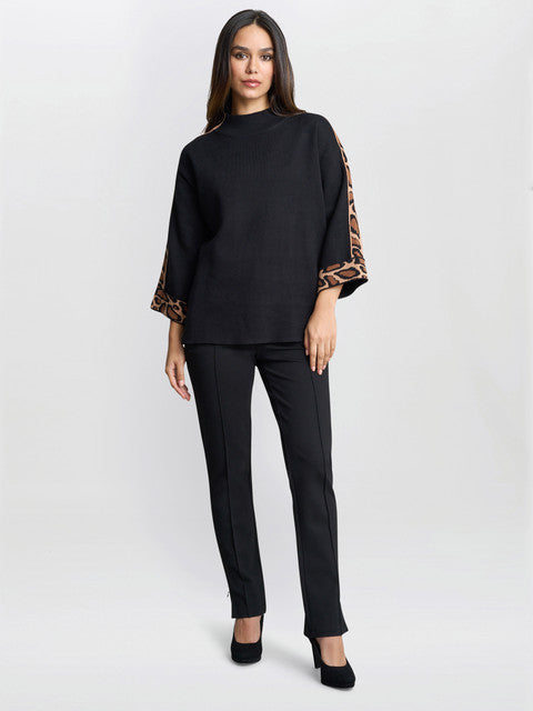 Gina Bacconi Dara Turtle Neck Jumper With Leopard Print Trim