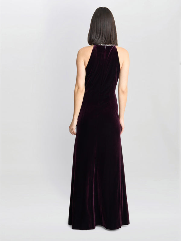 Gina Bacconi Deedee Velvet Halter Keyhole Maxi Dress