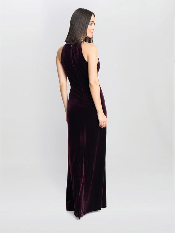 Gina Bacconi Deedee Velvet Halter Keyhole Maxi Dress