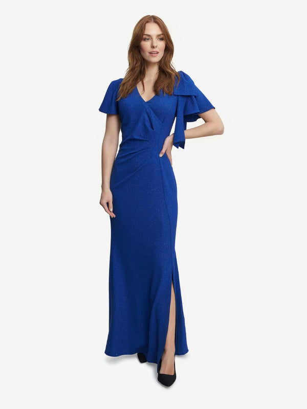 Gina Bacconi Deidre Metallic Maxi Dress With V-neck And Bow At Sleeve