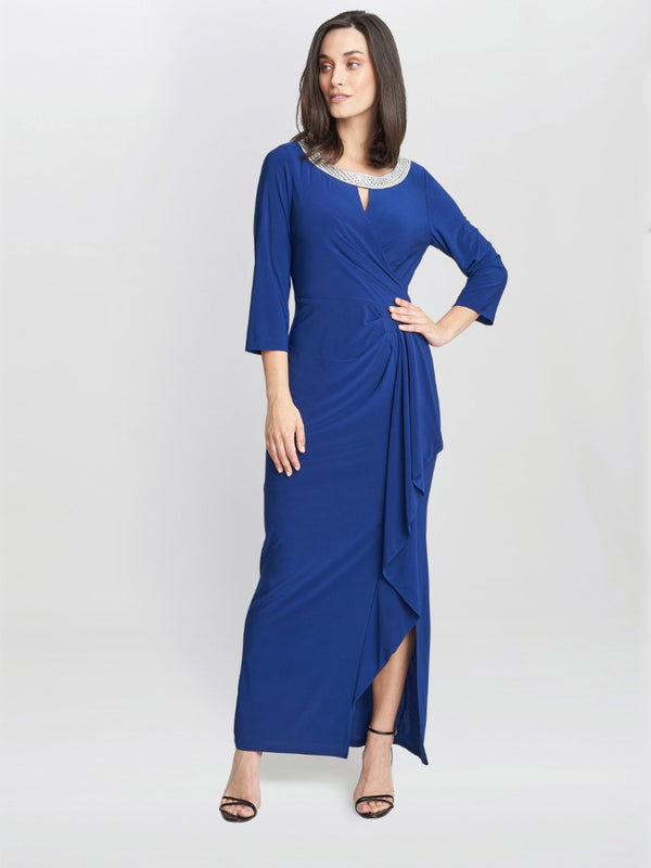 Gina Bacconi Delilah A-line Maxi Dress With Embellished Keyhole Cutout