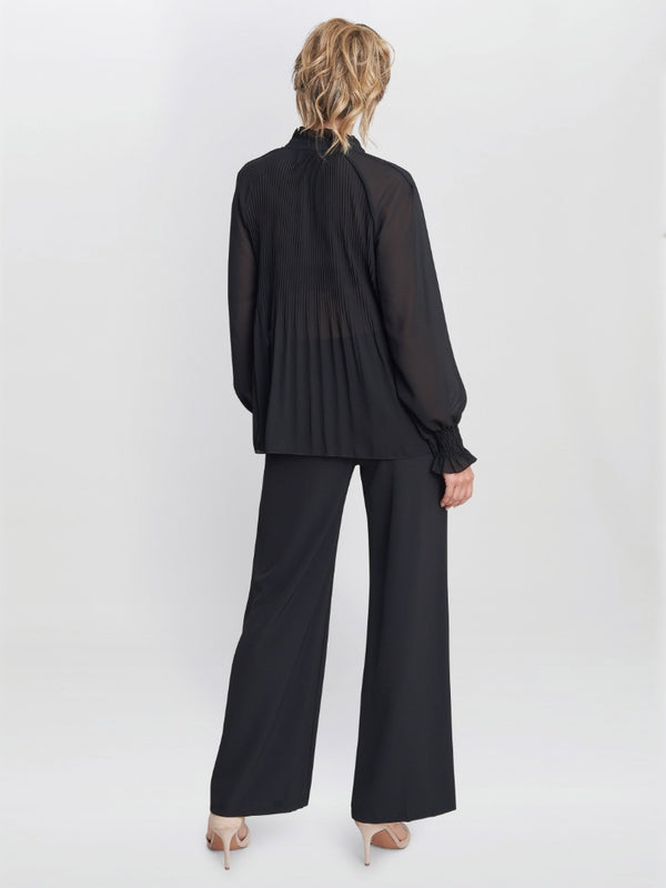 Gina Bacconi Delphine Pleat Frill Neck Blouse BLACK