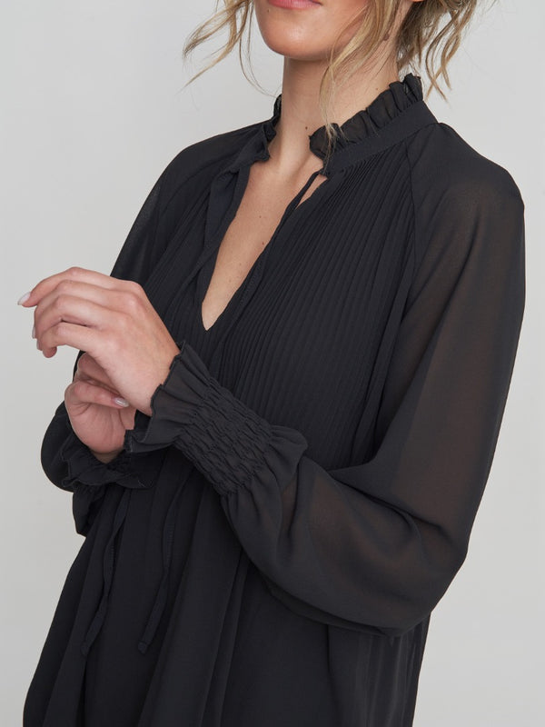 Gina Bacconi Delphine Pleat Frill Neck Blouse BLACK