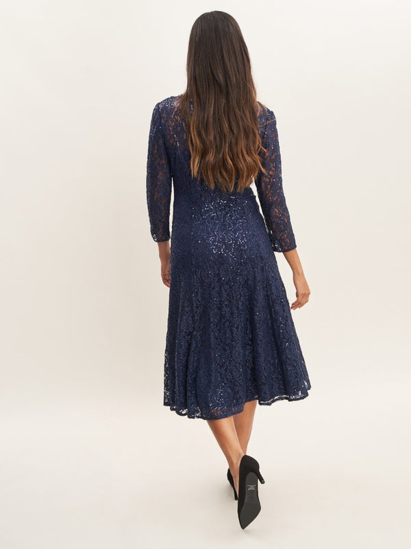Gina Bacconi Elianna Midi-length Sequin Lace 3/4 Sleeve Cocktail Dress