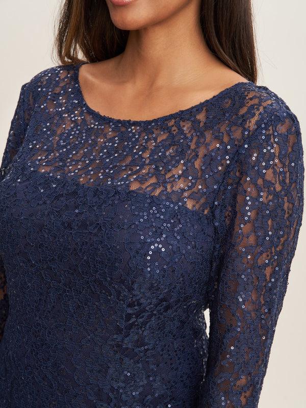 Gina Bacconi Elianna Midi-length Sequin Lace 3/4 Sleeve Cocktail Dress