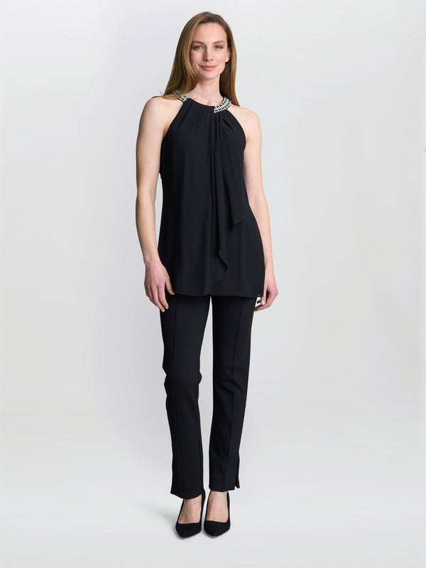 Gina Bacconi Elle Halter Top With Beaded Neck Black
