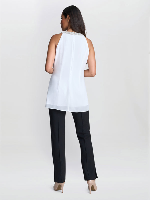 Gina Bacconi Elle Halter Top With Beaded Neck Ivory