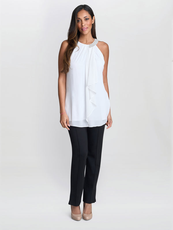 Gina Bacconi Elle Halter Top With Beaded Neck Ivory
