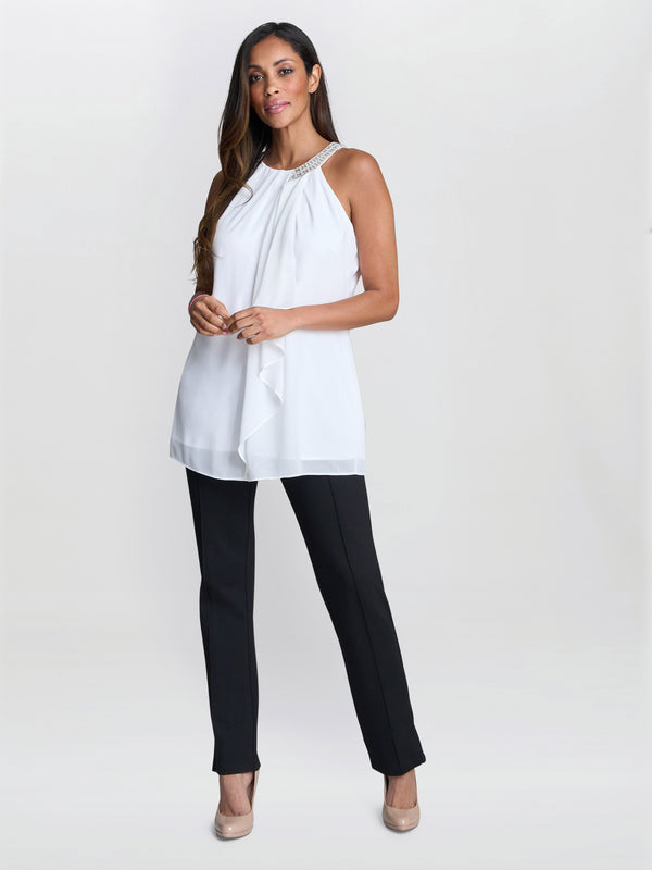 Gina Bacconi Elle Halter Top With Beaded Neck Ivory