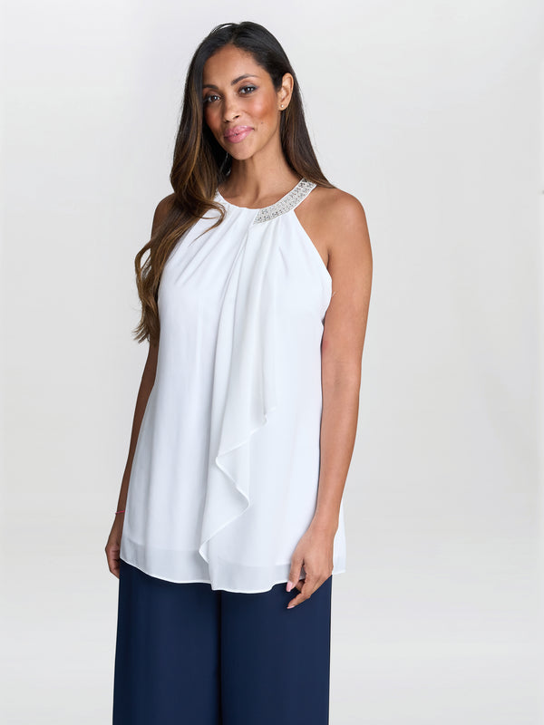 gina bacconi Elle halter top with beaded neck Ivory