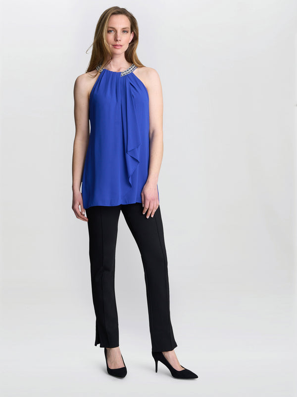Gina Bacconi Elle Halter Top With Beaded Neck Royal