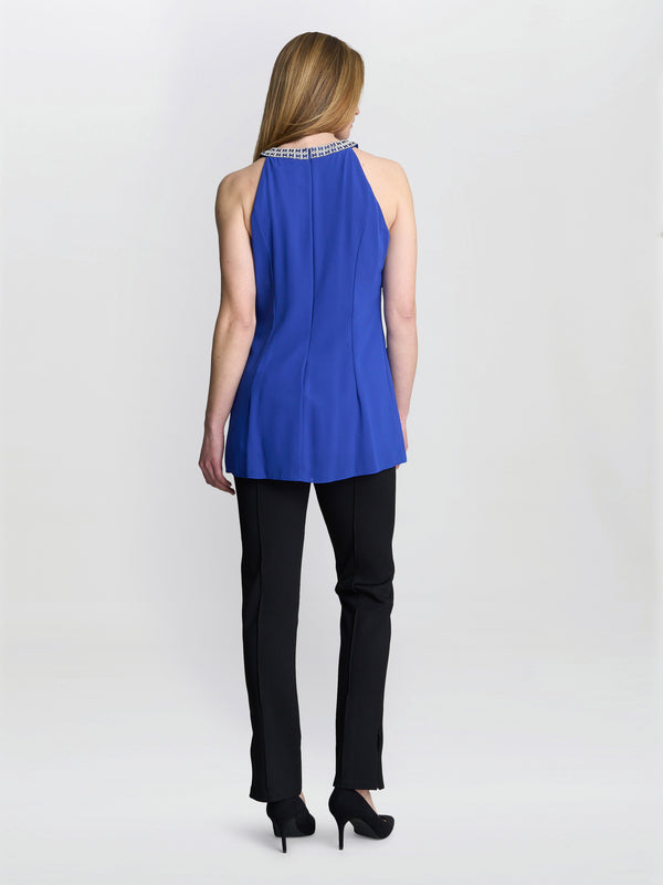 Gina Bacconi Elle Halter Top With Beaded Neck Royal