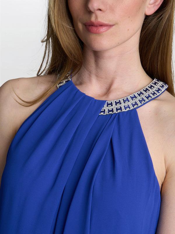 Gina Bacconi Elle Halter Top With Beaded Neck Royal