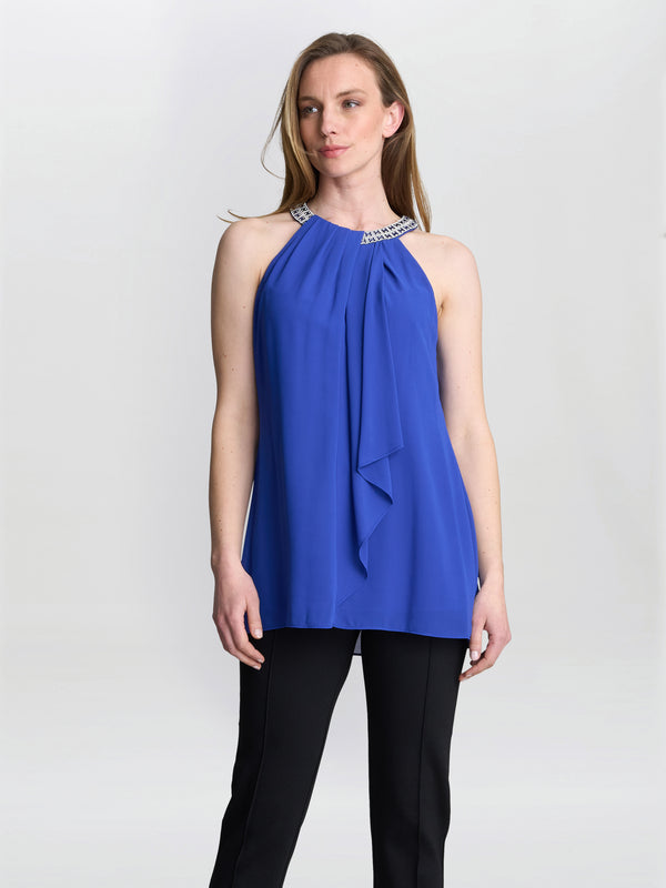 gina bacconi Elle halter top with beaded neck Royal