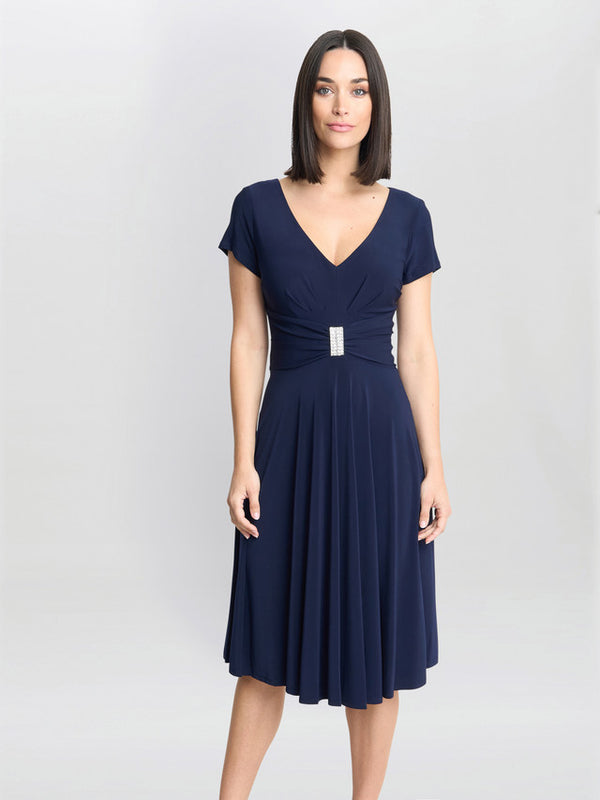 Gina Bacconi Elsa Jersey Cocktail Dress With Waist Embellishment