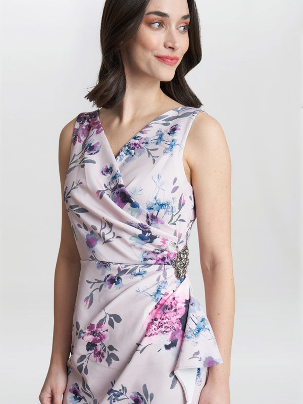 Gina Bacconi Evelina Petite Printed Dress With Hip Detail