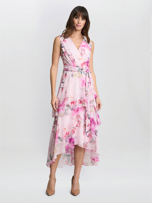 Gina Bacconi Evelynn Floral Wrap Effect Hi-low Dress