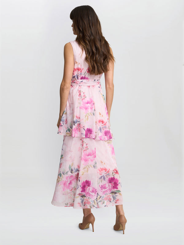 Gina Bacconi Evelynn Floral Wrap Effect Hi-low Dress