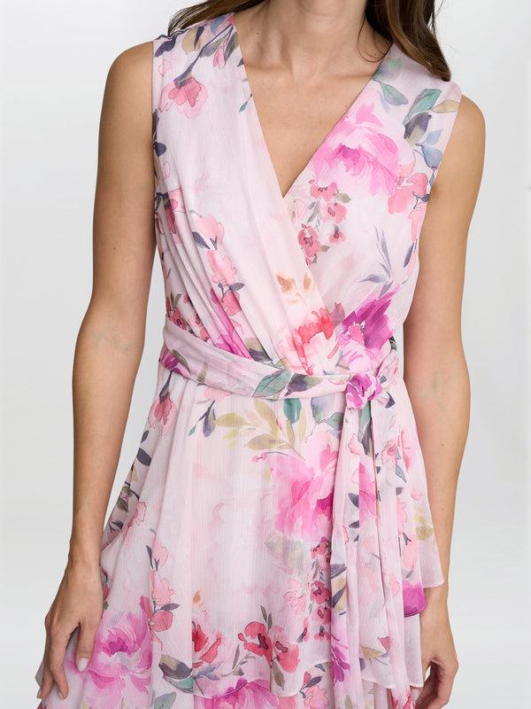 Gina Bacconi Evelynn Floral Wrap Effect Hi-low Dress