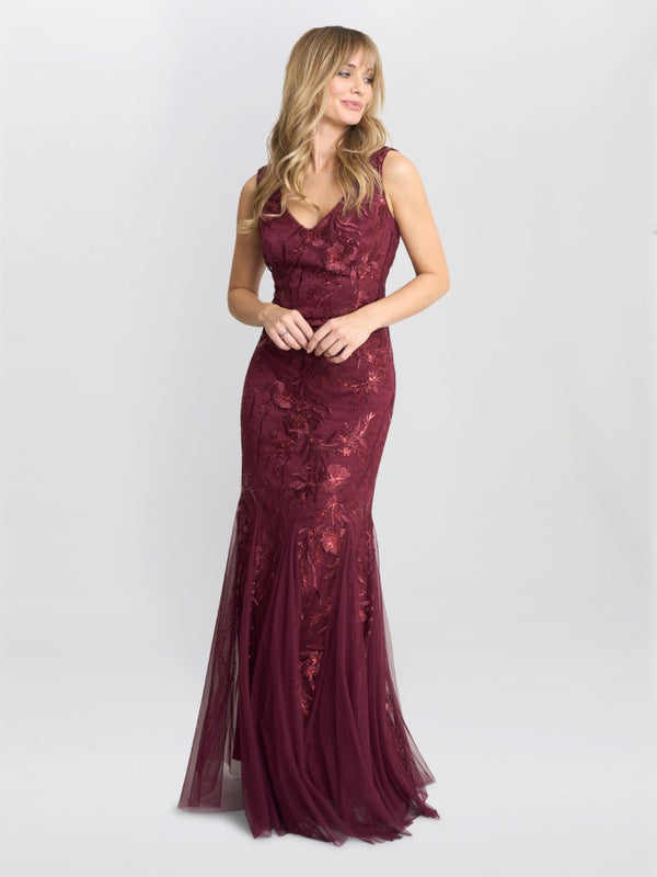 Gina Bacconi Evie Sleeveless Maxi Embroidered Sequin Gown