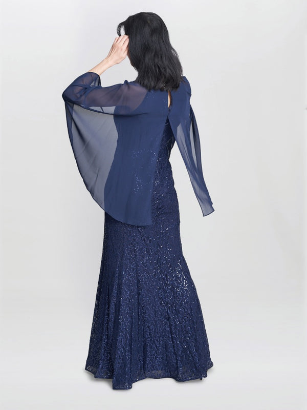 Gina Bacconi Florence Keyhole Neck Chiffon Sequin Lace Fit And Flare Maxi Dress