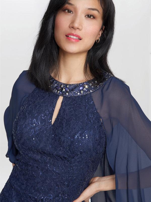 Gina Bacconi Florence Keyhole Neck Chiffon Sequin Lace Fit And Flare Maxi Dress