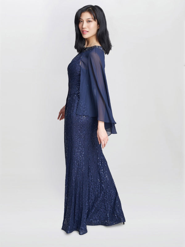 Gina Bacconi Florence Keyhole Neck Chiffon Sequin Lace Fit And Flare Maxi Dress
