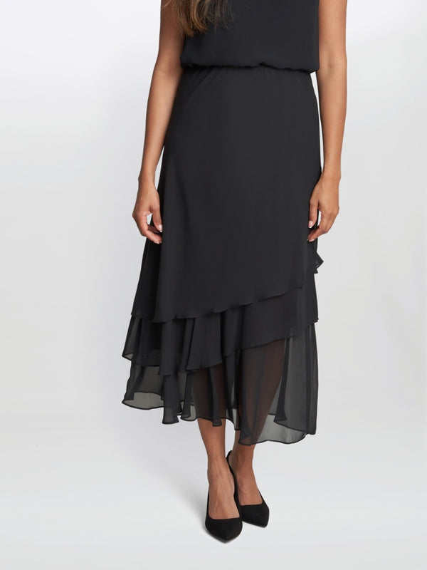 Gina Bacconi Gabrielle Midi-length Asymmetric Triple Tier Chiffon Skirt