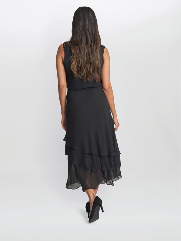 Gina Bacconi Gabrielle Midi-length Asymmetric Triple Tier Chiffon Skirt