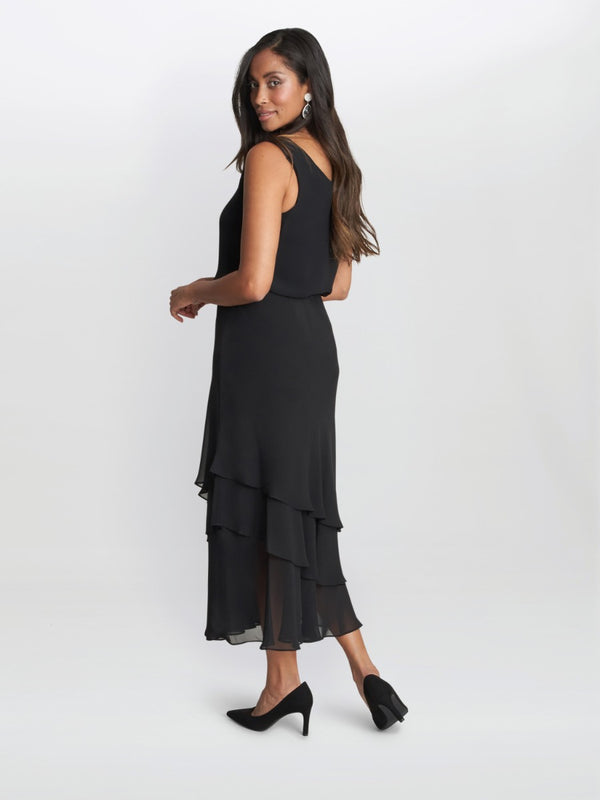 gina bacconi Gabrielle midi-length asymmetric triple tier chiffon skirt