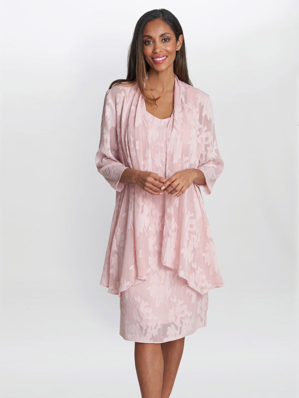 Gina Bacconi Gemma Chiffon Jacquard Dress & Jacket ROSE PINK
