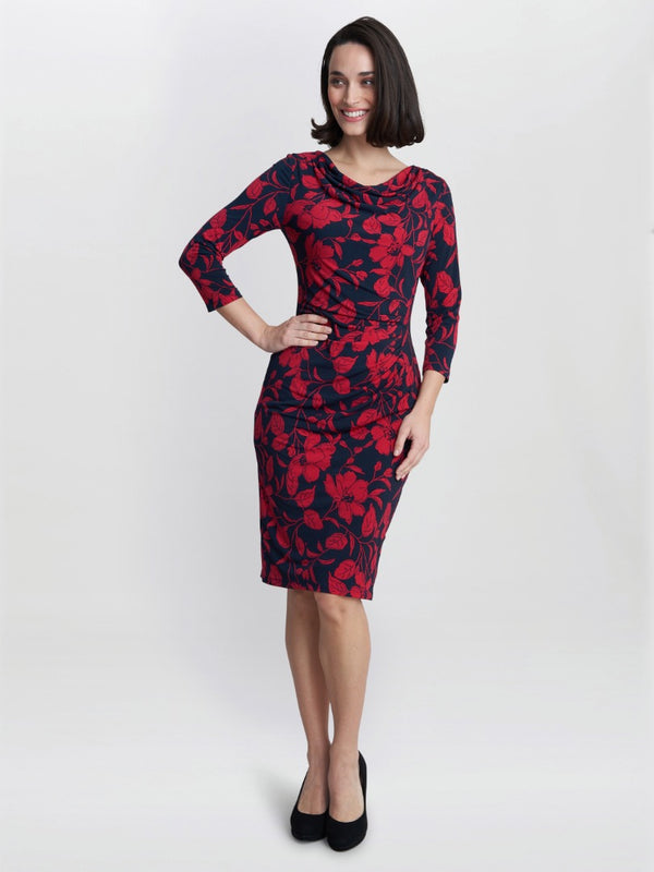 Gina Bacconi Abbie Printed Jersey Cowl Neck Dress
