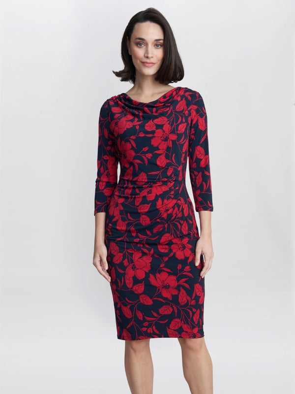 gina bacconi Abbie printed jersey cowl neck dress