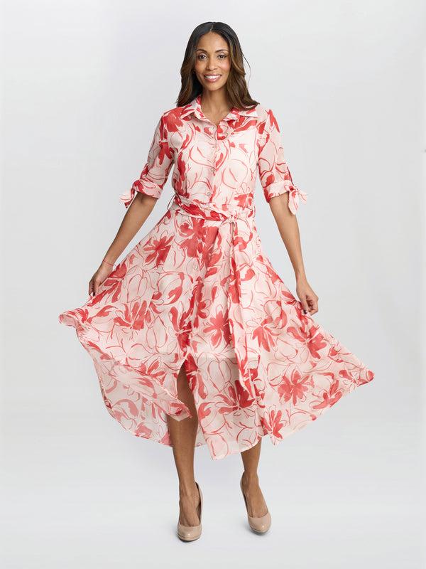 Gina Bacconi Adrienne Shirt Dress Red