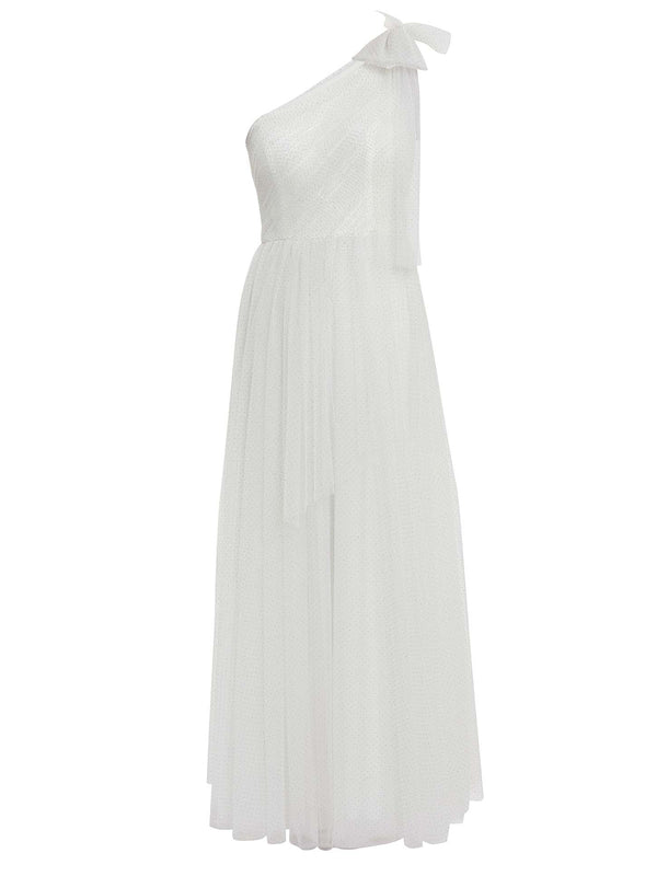 Gina Bacconi Akira Spot Tulle Maxi Dress OFF WHITE