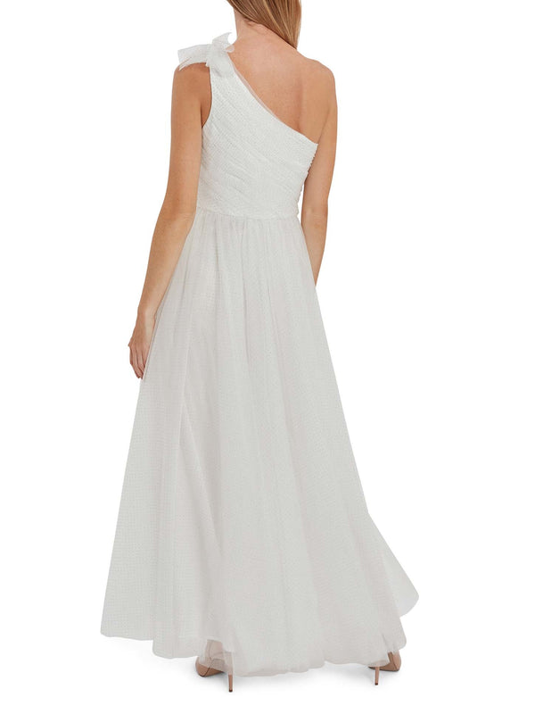 Gina Bacconi Akira Spot Tulle Maxi Dress OFF WHITE