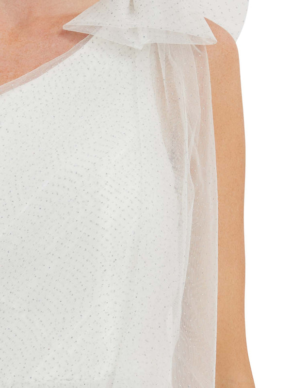 Gina Bacconi Akira Spot Tulle Maxi Dress OFF WHITE