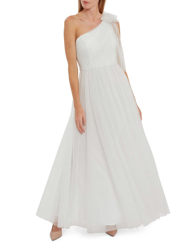 gina bacconi Akira spot tulle maxi dress OFF WHITE