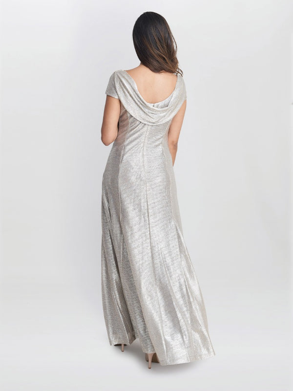 Gina Bacconi Alivia Metallic Cowl Maxi Dress