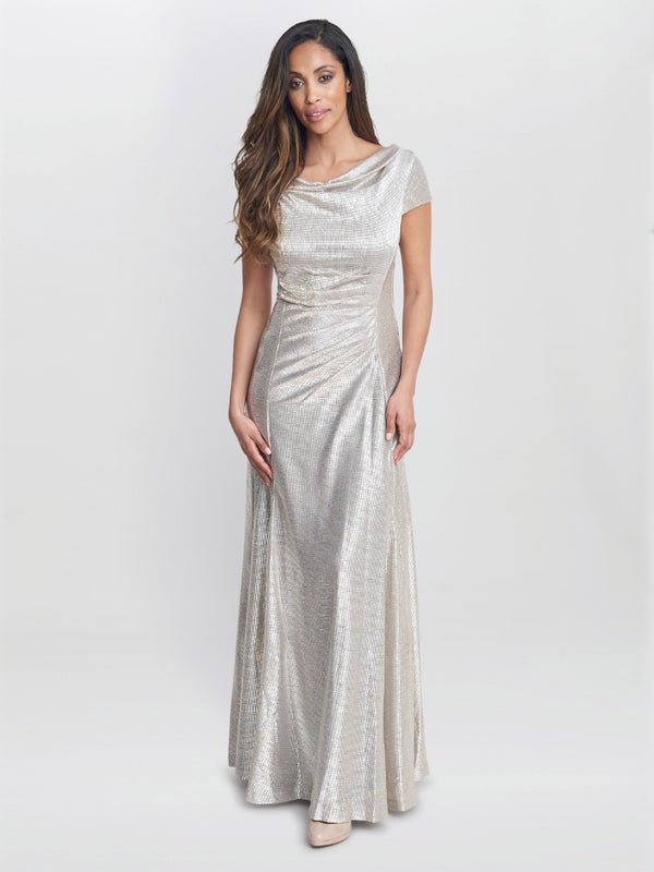 Gina Bacconi Alivia Metallic Cowl Maxi Dress